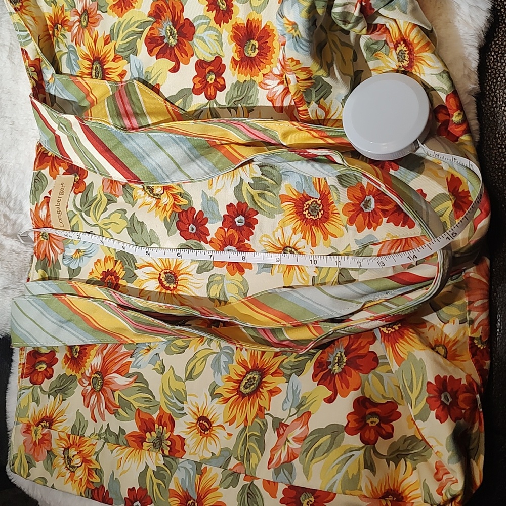 Med Longaberger Sunflower Fabric Tote With Straps In Coordinating Stripe Fabric - Picture 4 of 5
